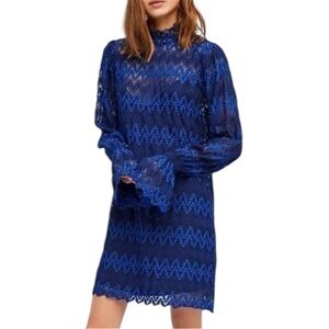 FREE PEOPLE Simone Blue Black Lace Mini Shift Dress Medium
